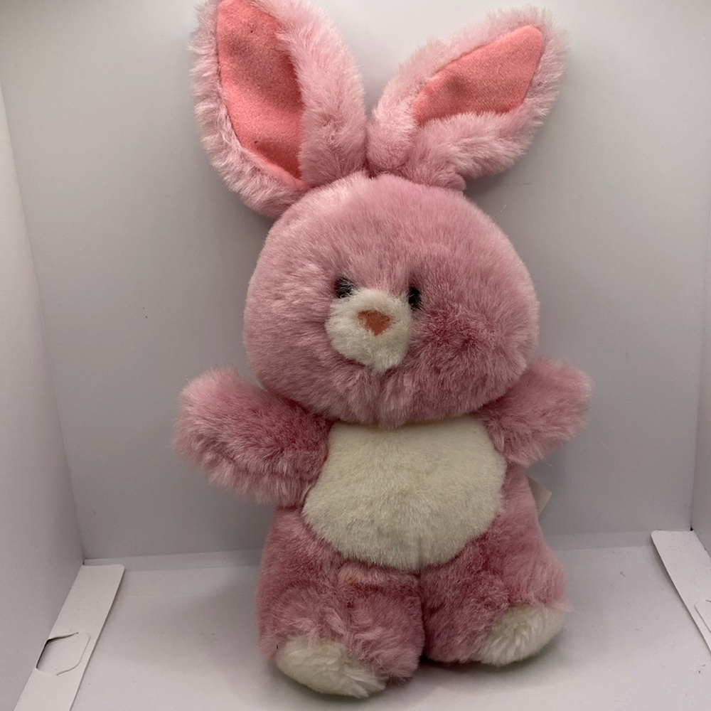 Vintage Applause Pink White Easter Bunny Rabbit Plush Stuffed Animal Toy 11”